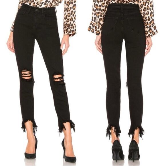 NWT Lagence High Line High Rise Skinny Black Chewed Hem Distressed Jeans Size 26 - Picture 1 of 7